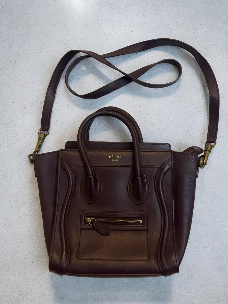 Celine Dark Brown Leather Mini Luggage Tote