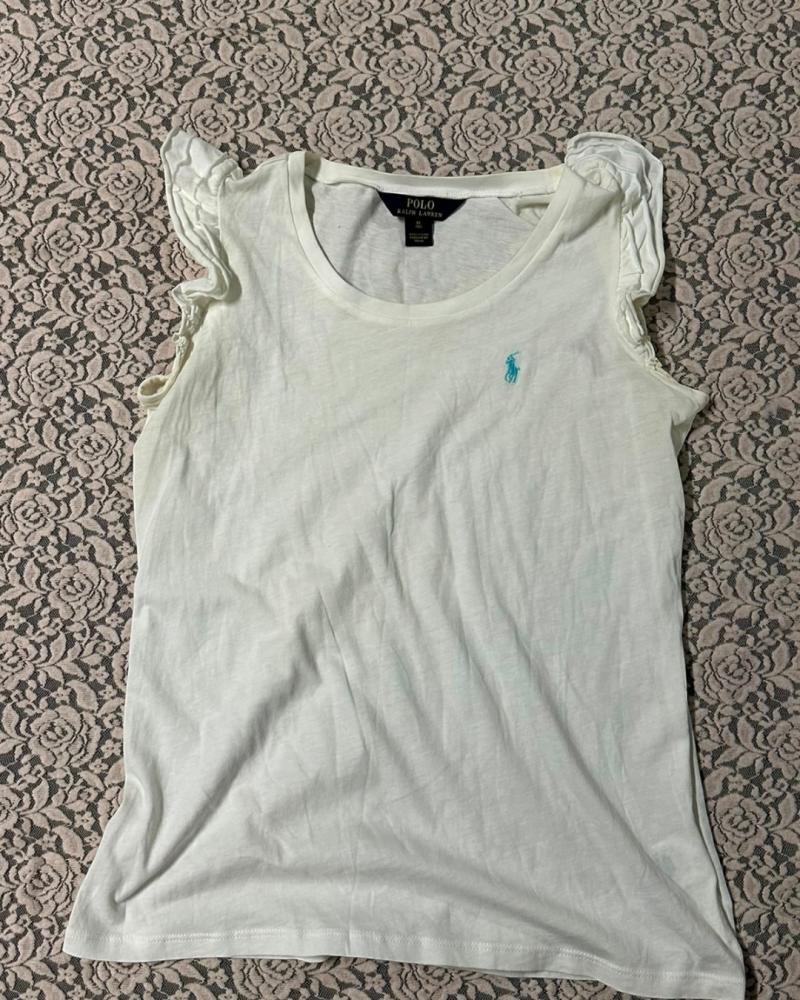 Polo Ralph Lauren White Cap-Sleeve Ruffle T-Shirt — Size XL (16)