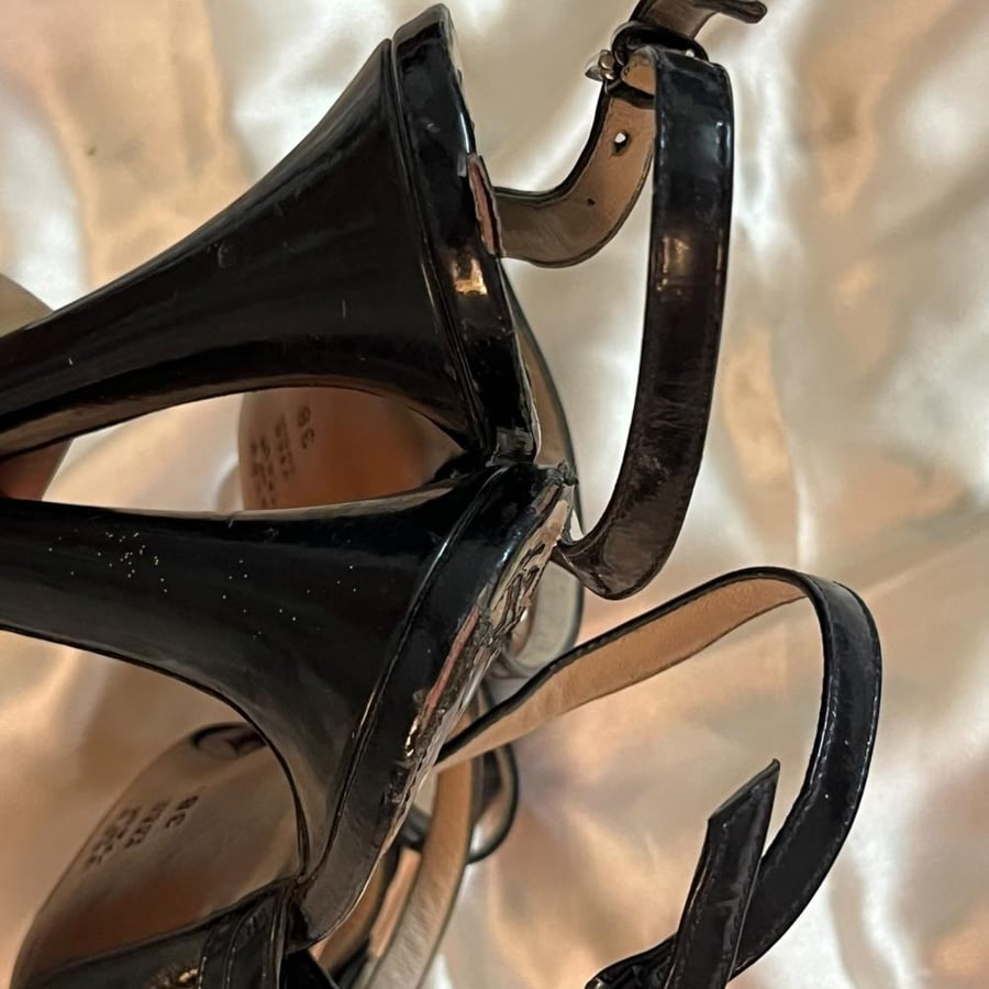 Pollini Black Patent Leather Strap Heels - Size EU 38 / US 7.5-8