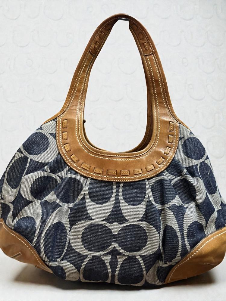 Coach denim and leather hobo bag