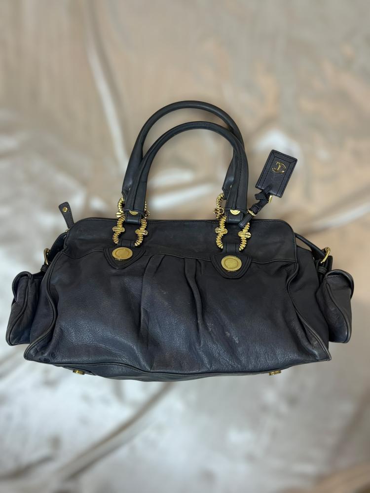 Just Cavalli dust blue Leather Tote Bag with Gold Chain Details