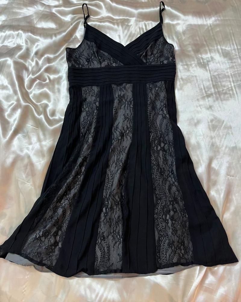 5. Maxi Line Black Lace Pleated Camisole Dress - Size M (165/88A)
