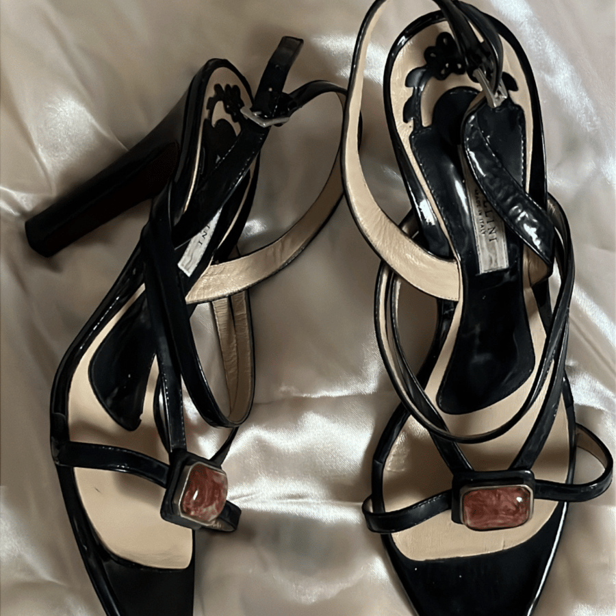 Pollini Black Patent Leather Strap Heels - Size EU 38 / US 7.5-8