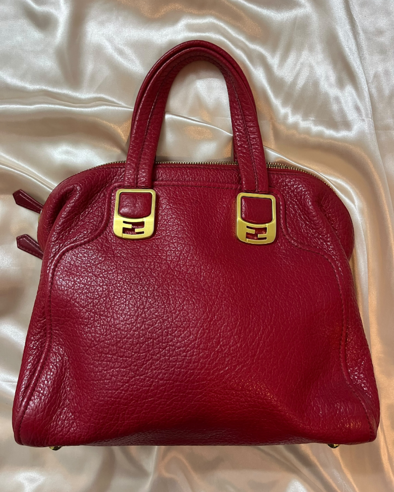 Fendi Cerise Red Pebbled Leather Handbag