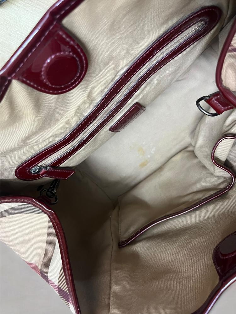 Burberry Burgundy/Beige Nova Check PVC and Patent Leather Canterbury Tote