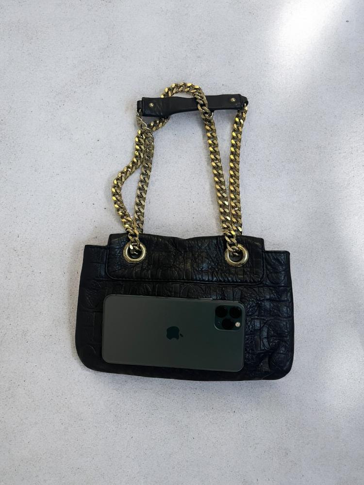 Carolina Herrera Black Monogram Leather Small Audrey Shoulder Bag