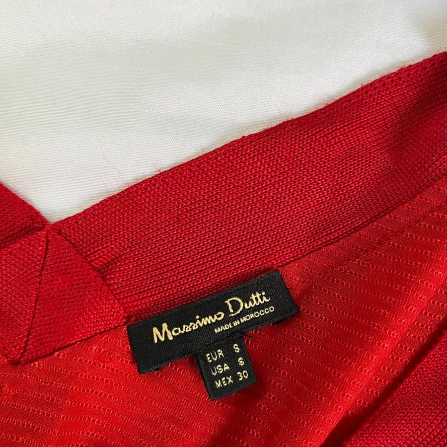 Massimo Dutti Red Tie-Shoulder Top - Size S