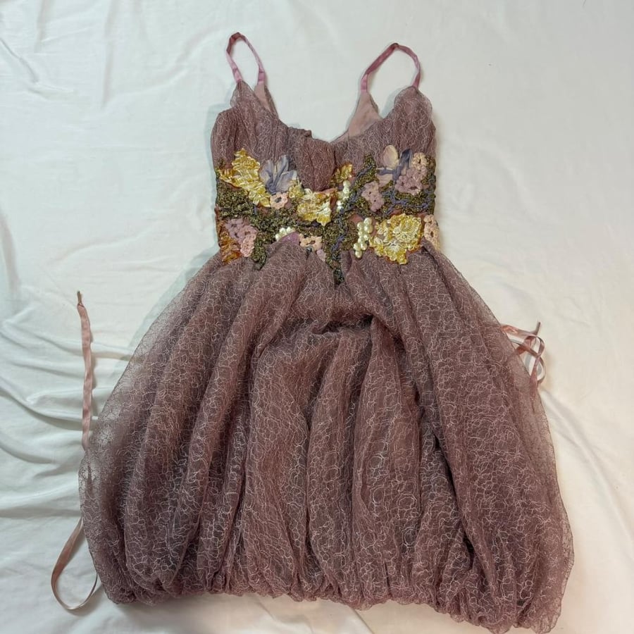 Eva Savahl Orchid Pink Embellished Bubble Hem Mini Dress - Size M-L