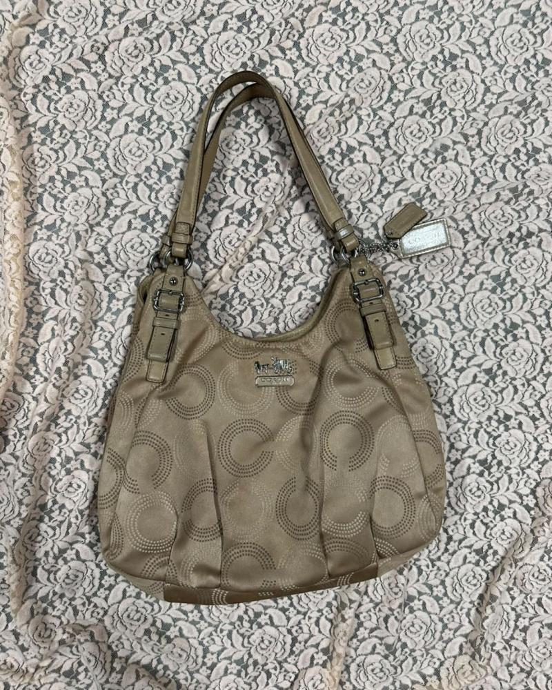 Coach Dotted Optic Art Canvas Hobo Bag — Beige/Tan