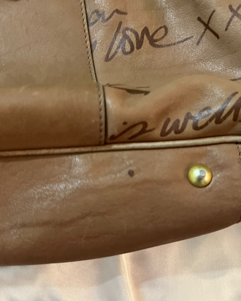 Galliano Tan / Light Brown Leather Graffiti Heart Lock Shoulder Ba