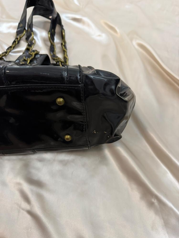 Adore Black Patent Bow Chain Shoulder Bag