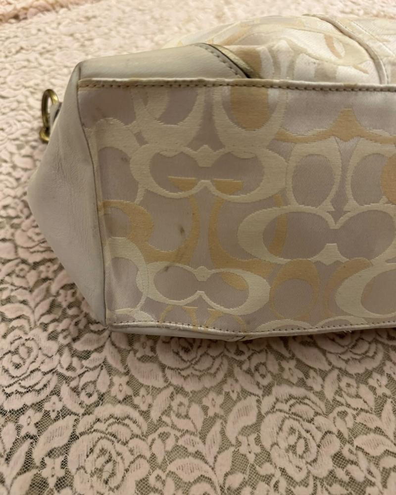Coach White Monogram Canvas Hobo Bag with Leather Trim