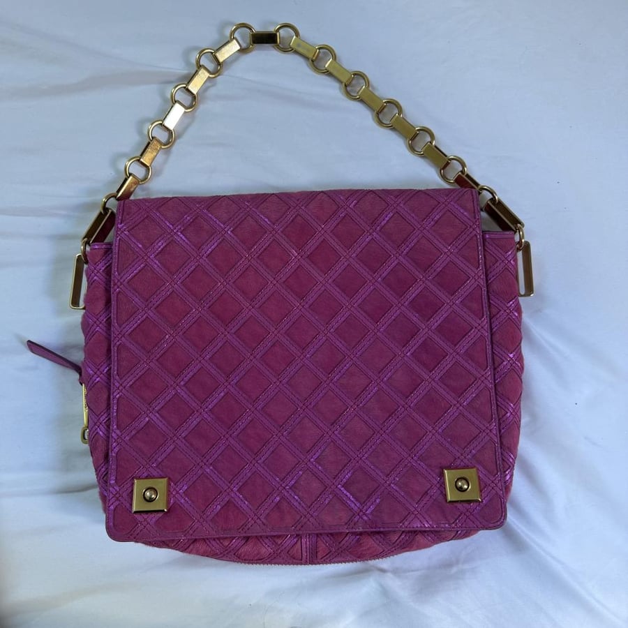 Marc Jacobs Fuchsia Pink Quilted Suede Chain Shoulder Bag