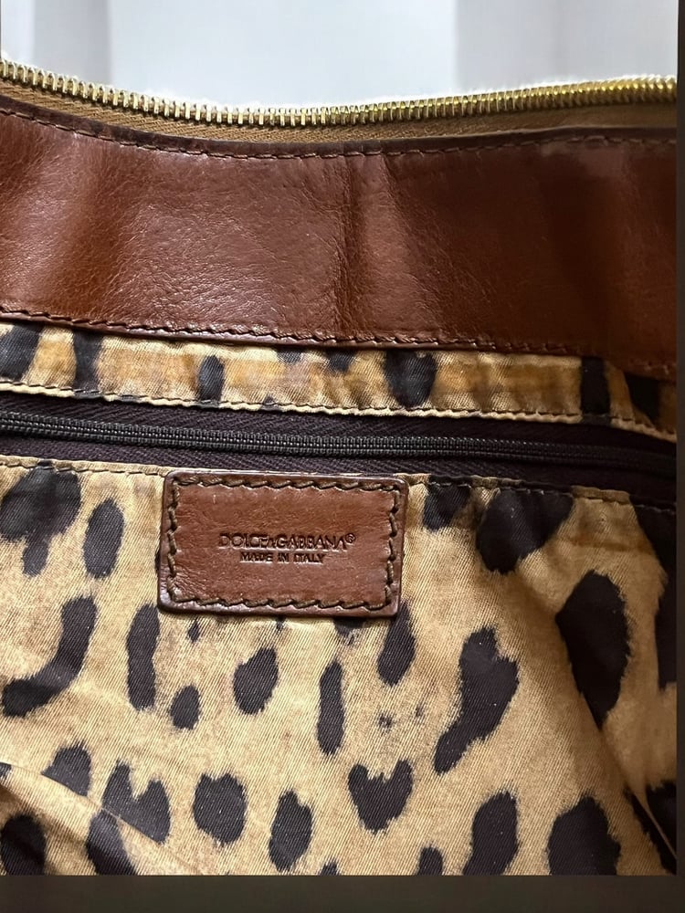 Dolce and Gabbana denim and Brown Leather Handbag