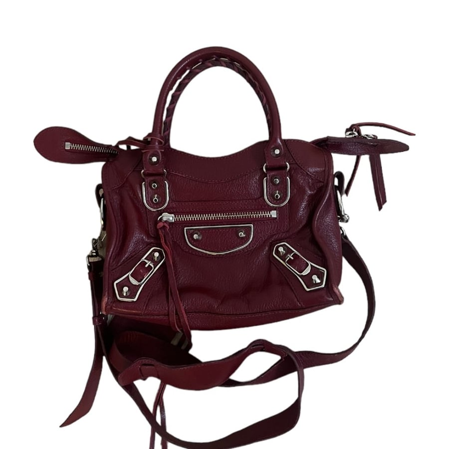 Balenciaga Red Leather Mini Classic Metallic Edge City Bag
