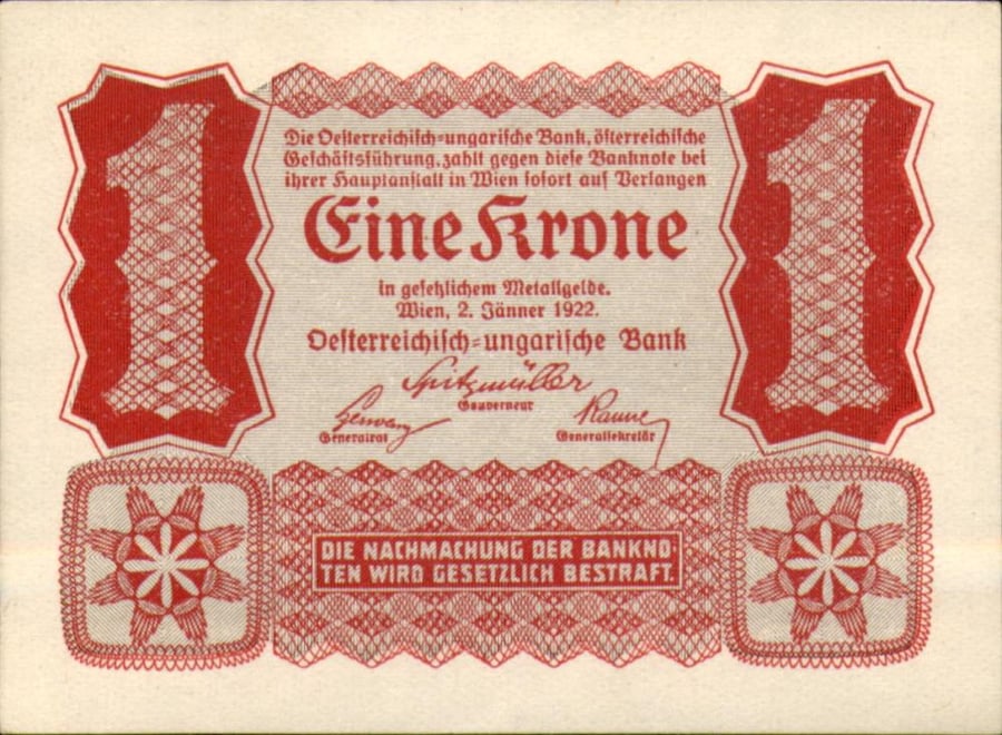 1 كرونة النمسا لعام 1922م – والحالة أنسر (UNC)