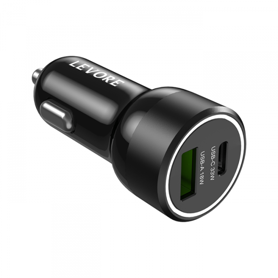 Levorie car charger 51 watts USB port and PD - black
