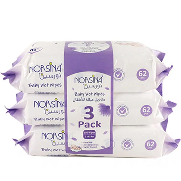Norsina baby wet wipes, purple, 62 wipes *3