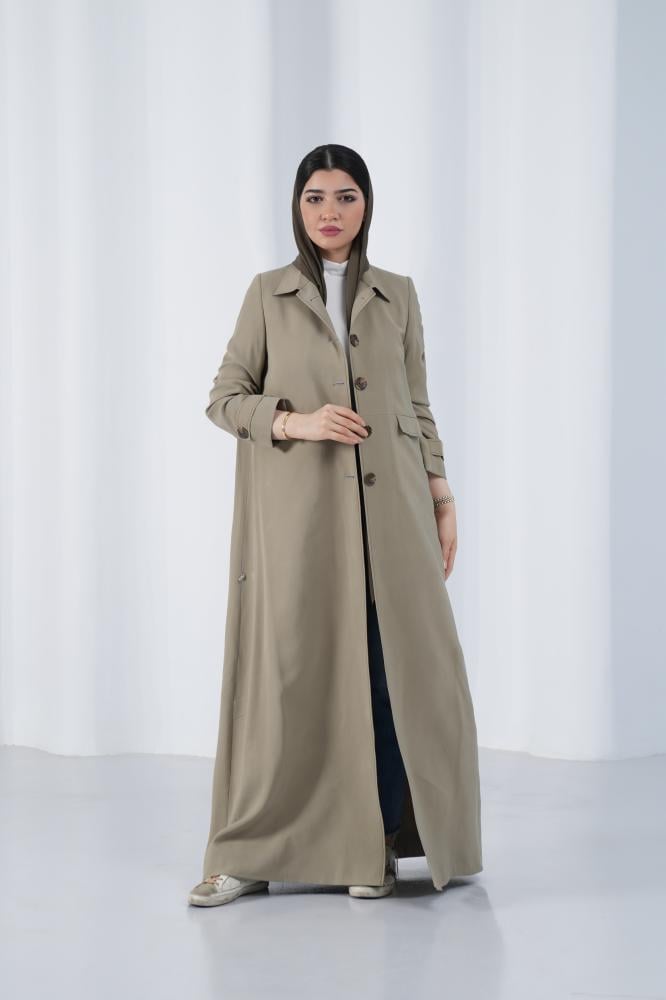 جاهز - عباية ترنش كوت صيفي كريب مغسول - بيج فاتح M - 56