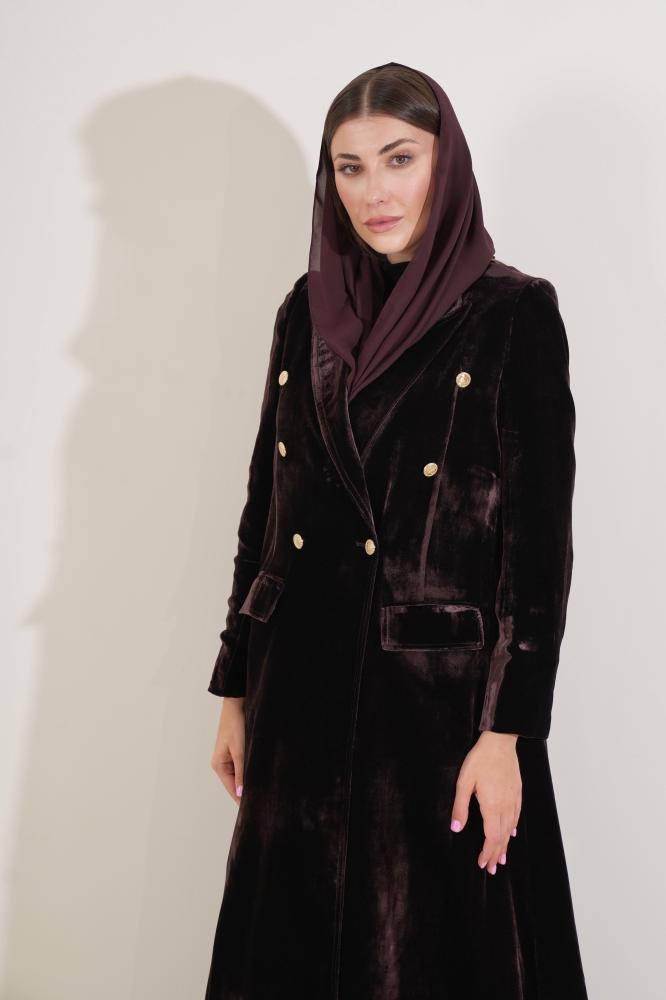 Luxury oud silk velvet blazer abaya with gold buttons