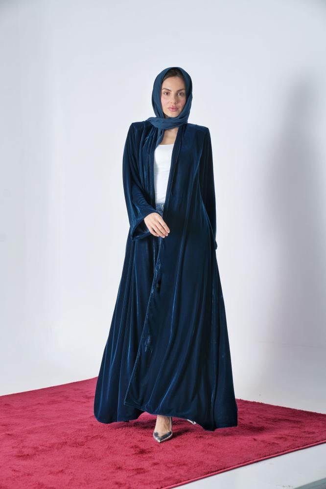عباية مخمل كلوش ملون - أزرق مخضر.