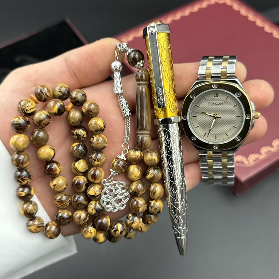 Cartier set (watch, pen, and rosary)