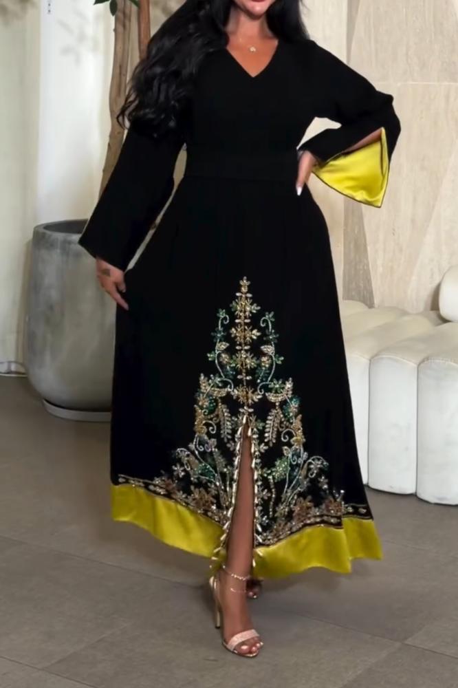 جلابية شك اسود مع اصفر
