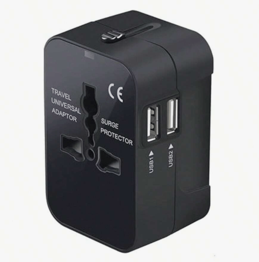 محول سفر عالمي مع منفذ USB-C، منافذ شحن