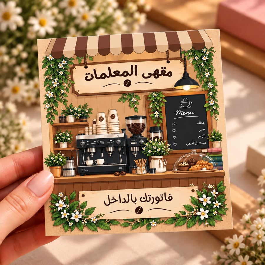 كرت مقهى المعلمات ليوم المعلم