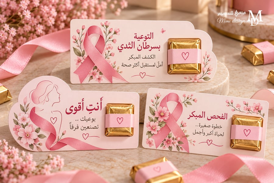 بطاقات شوكولاته توزيعات للتوعيه من سرطان الثدي pdfجاهز للطباعه