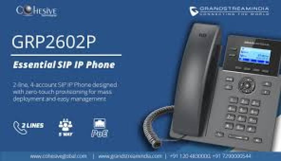 تليفون شبكي جراند ستريم GRP2602P / GRP2602P: GRANDSTREAM 2-LINE ESSENTIAL IP PHONE WITH POE