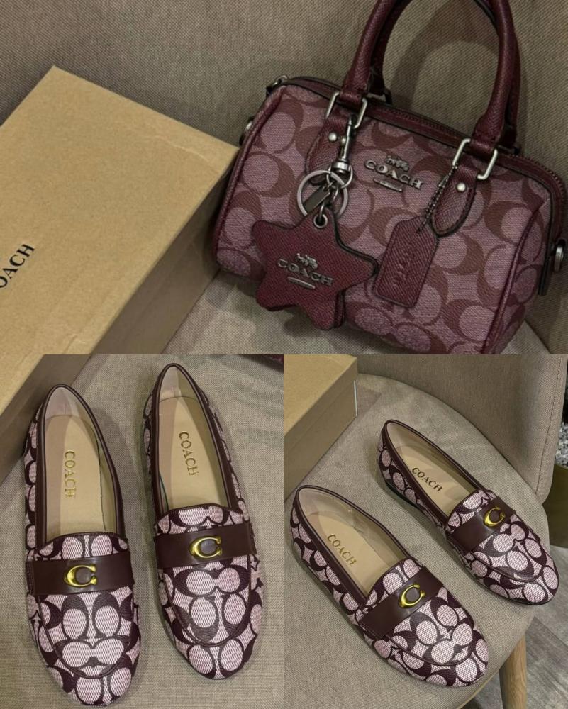 Coach set, bag, flat coach, burgundy