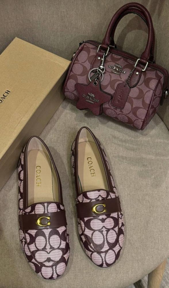 Coach set, bag, flat coach, burgundy