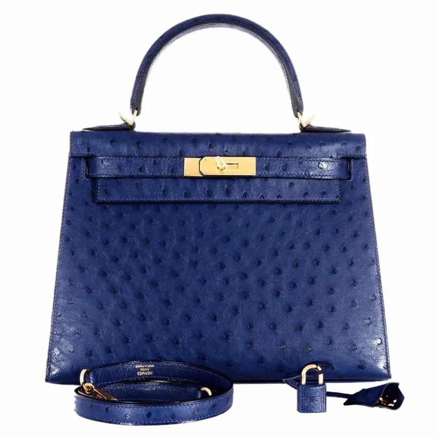 Blue ostrich kelly 25 تسليم فوري