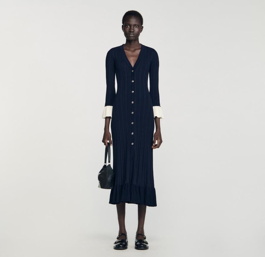 Sandro knit dress blue and white size Medium تسليم فوري
