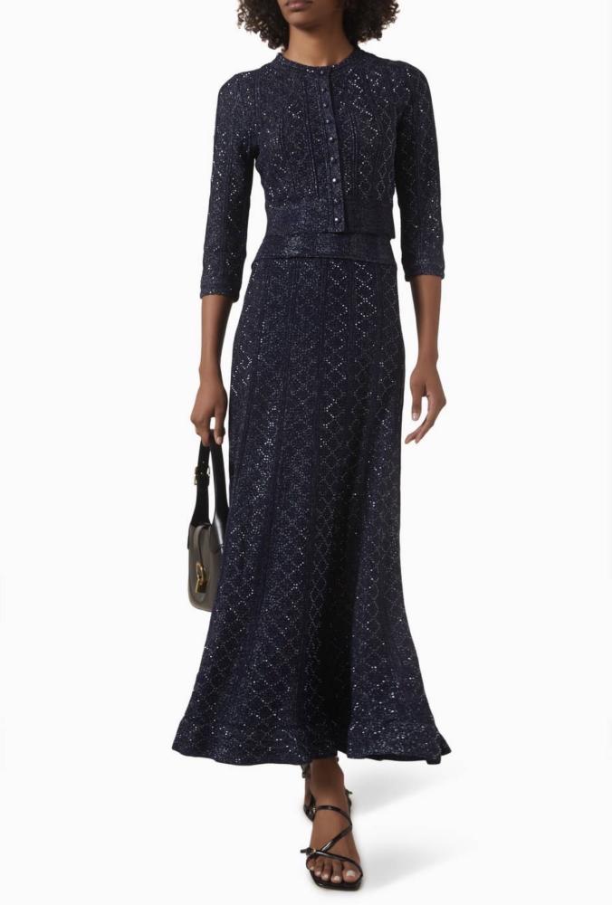 Sandro blue embellished skirt set size s-m تسليم فوري