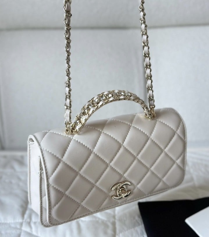Chanel white woc with handle and gold hardware