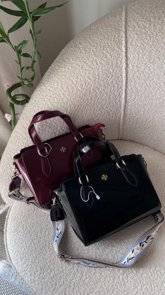 Black and maroon shiny bag