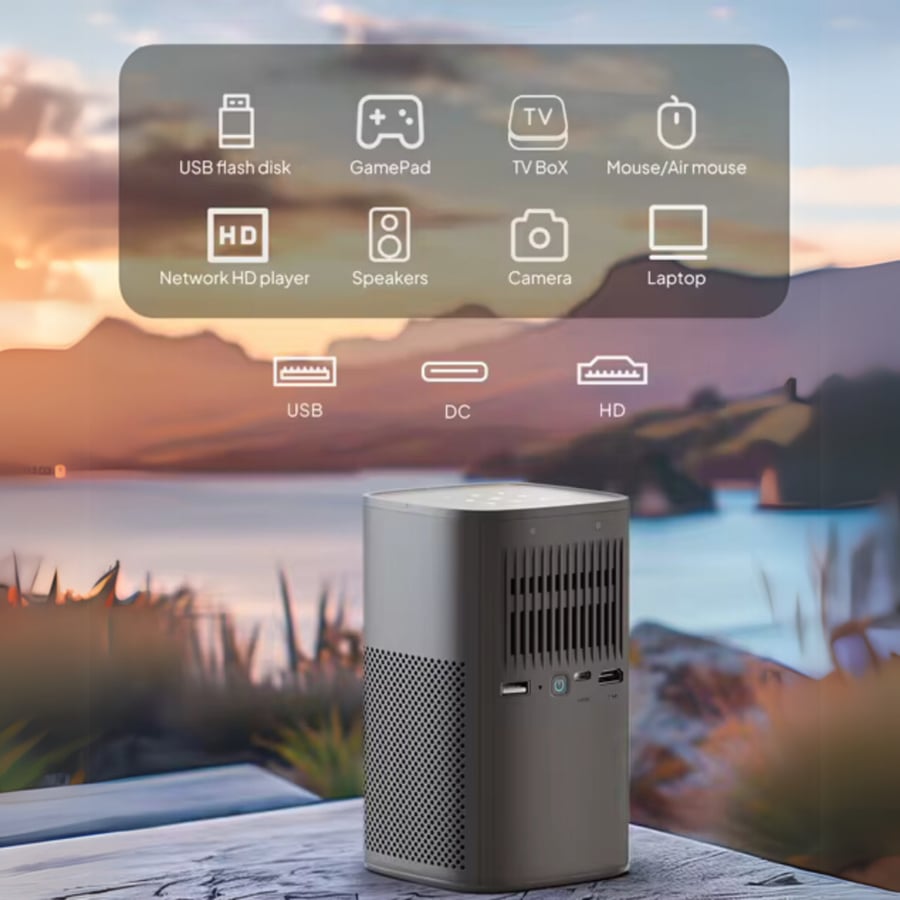 vevshao v30 بروجكتر محمول فيفشاو V30 (مع حقيبة حماية صلبة + ريموت تحكم + حامل مدمج + وصلة HD + محول Type C + ماوس هوائي مع كيبورد + فلاش ميموري )