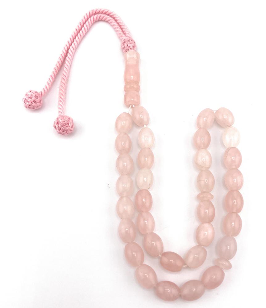 سبحة حجر الكوارتز الوردي (Rose Quartz)