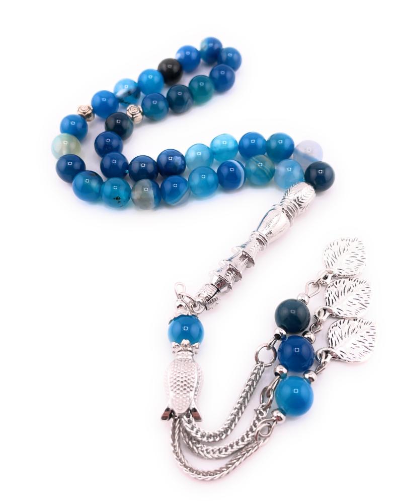 سبحة حجر العقيق الأزرق (blue agate stone )