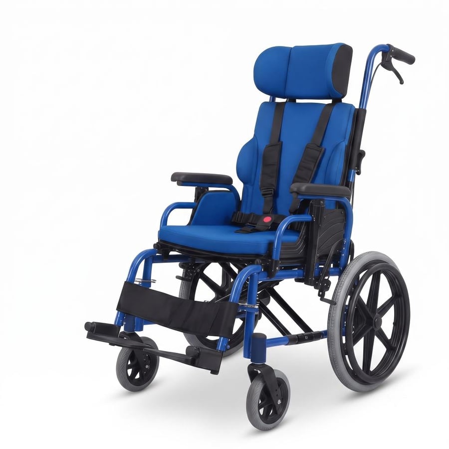 كرسي متحرك للأطفال المصابين بالشلل الدماغي Kaiyang ALCK958LC-A-41 – لون أزرق – مقعد بمقاس 41 × 36 سم – مسند ظهر قابل للإمالة