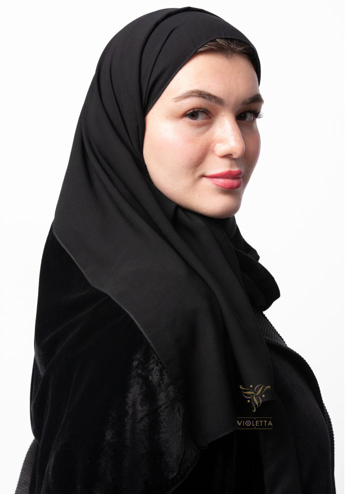 طرحة سوداء  مكس من المخمل والشيفون 7071