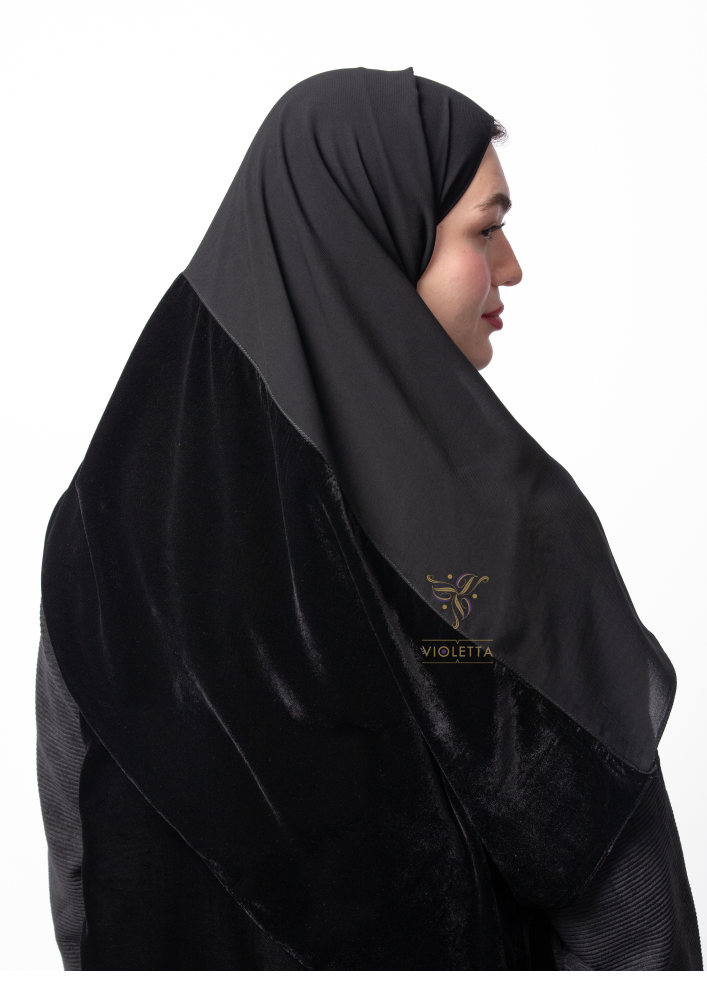 طرحة سوداء  مكس من المخمل والشيفون 7071