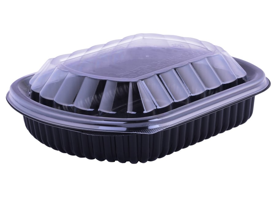 بيضاوي أسود بالغطاء شفاف 32 أونز Oz OVAL  BLACK MICROWAVE CONTAINER WITH  CLEAR LID