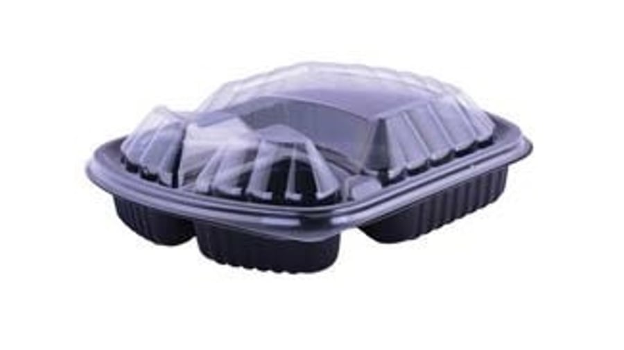 وعاء ميكرويف مقسم 3 بيضاوي أسود بالغطاء شفاف      OVAL DIVIDED BLACK MICROWAVE CONTAINER WITH  CLEAR LID
