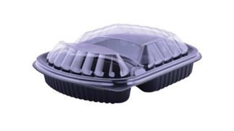 وعاء ميكرويف مقسم 2 بيضاوي أسود بالغطاء شفاف      OVAL DIVIDED BLACK MICROWAVE CONTAINER WITH  CLEAR LID