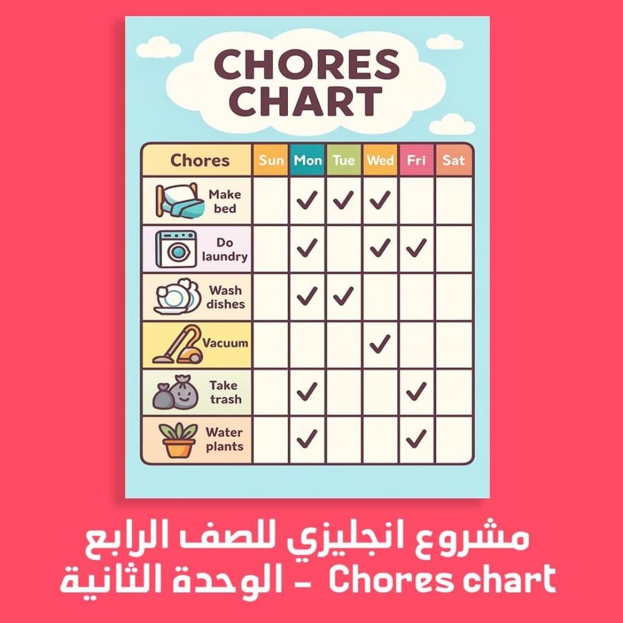 مشروع انجليزي رابع Chores chart الوحدة الثانية