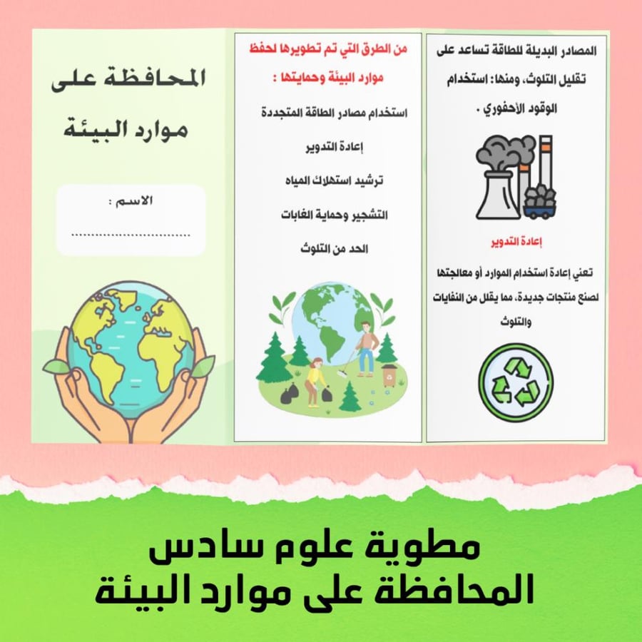 مطوية علوم سادس الفصل الدراسي الاول المحافظة على موارد البيئة