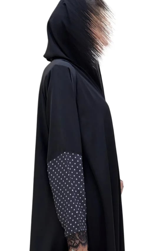 N546 Abaya with chiffon, polka dots, with lace embroidery